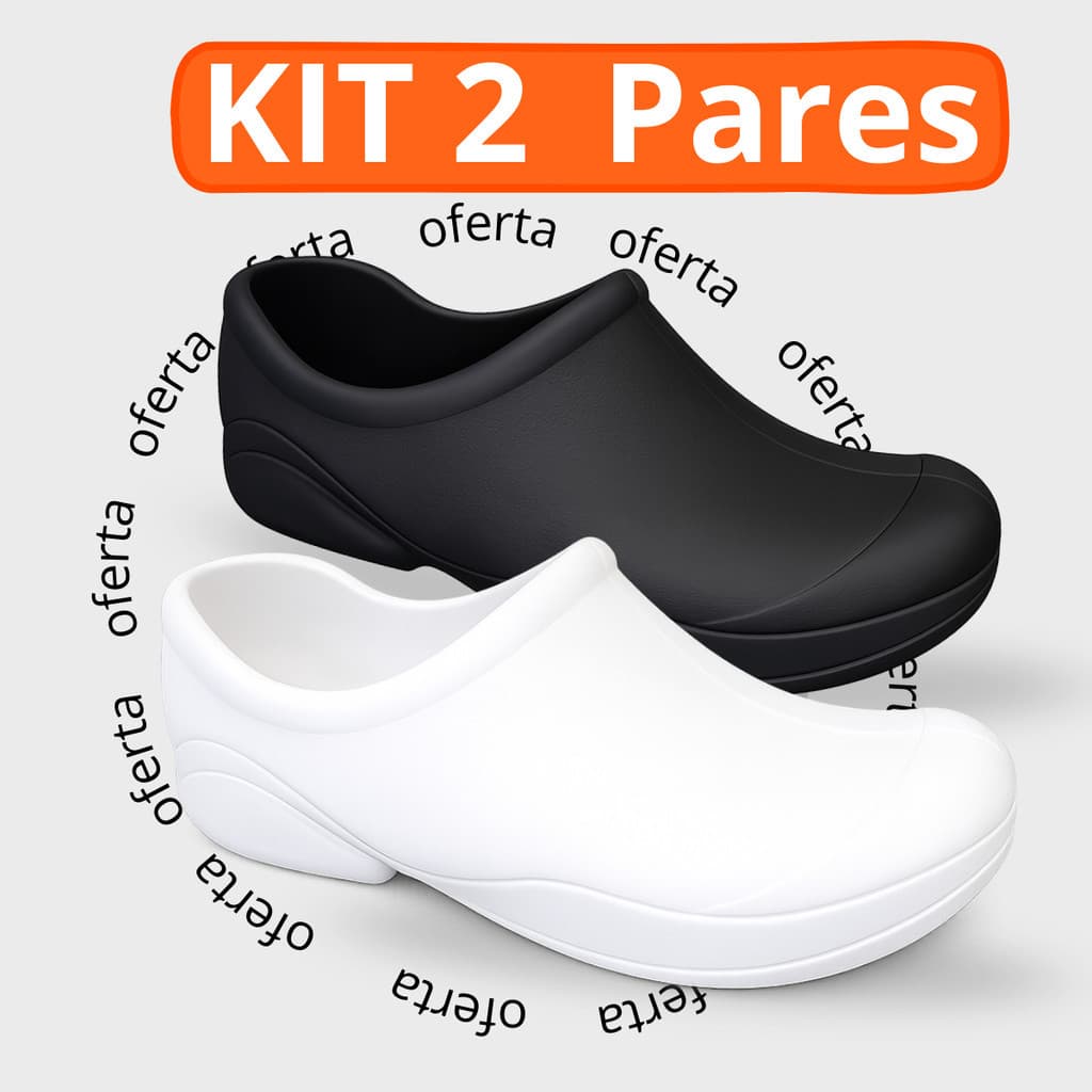 Kit 2 Sapatos Hospitalar Fechado Impermeável Cozinheira Profissional Uniforme Sapato Confortável