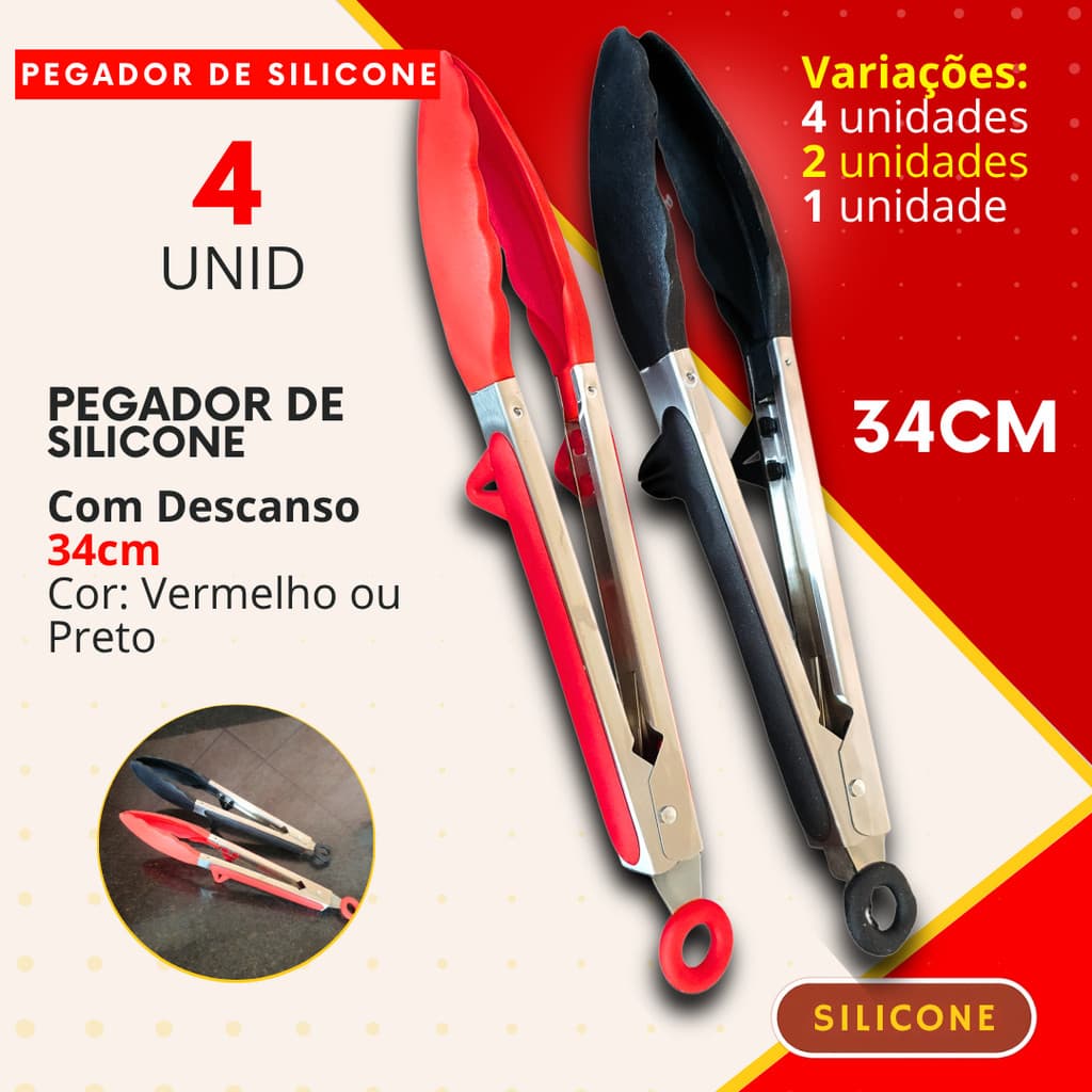 Pegador de Silicone Kit 4, 2 ou 1 Peça Multiuso *34cm c/ Descanso Cozinha Restaurante Churrasco
