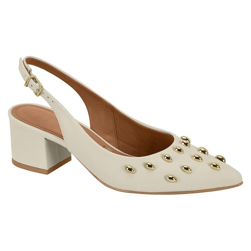 Scarpin Slingback Vizzano Feminino Salto Bloco com Aplicações Metálicas - 1220386