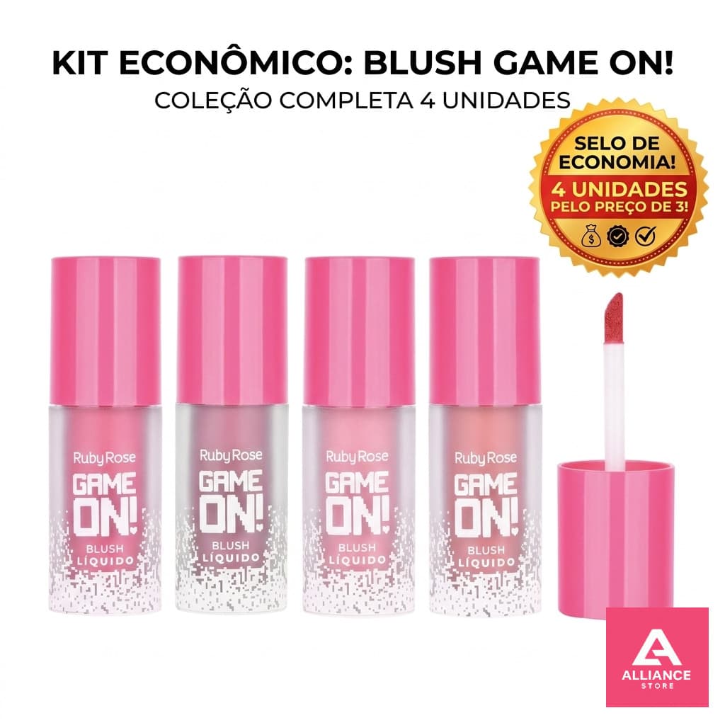 Kit com 4 Blush Líquido Game On - Ruby Rose