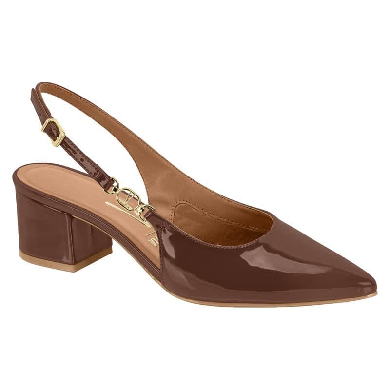 Scarpin Slingback Vizzano Feminino Salto Bloco Verniz com Detalhe Dourado - 1220385