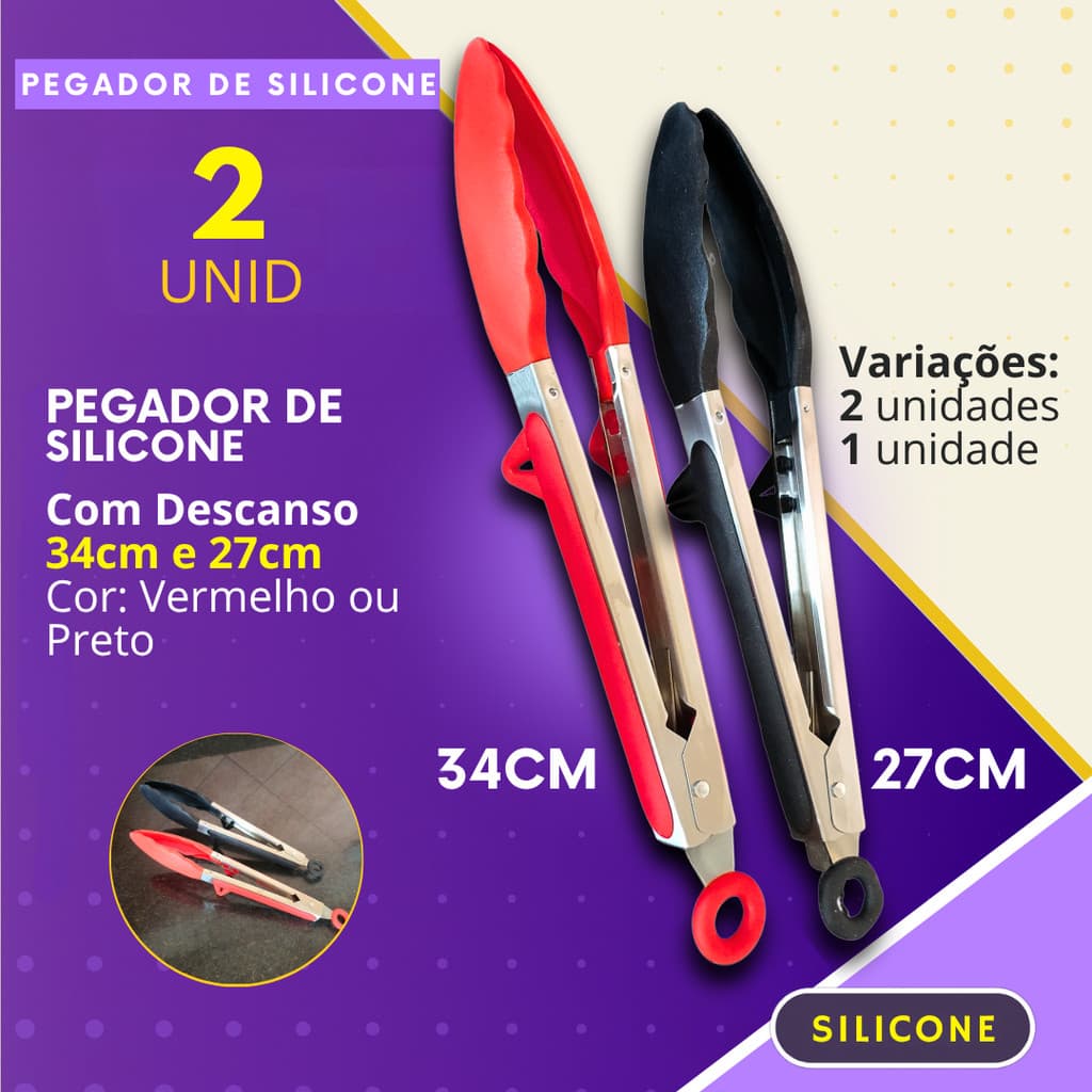 Pegador de Silicone Kit 2 ou 1 Peça Multiuso *34cm, *27cm c/ Descanso Cozinha Restaurante Churrasco