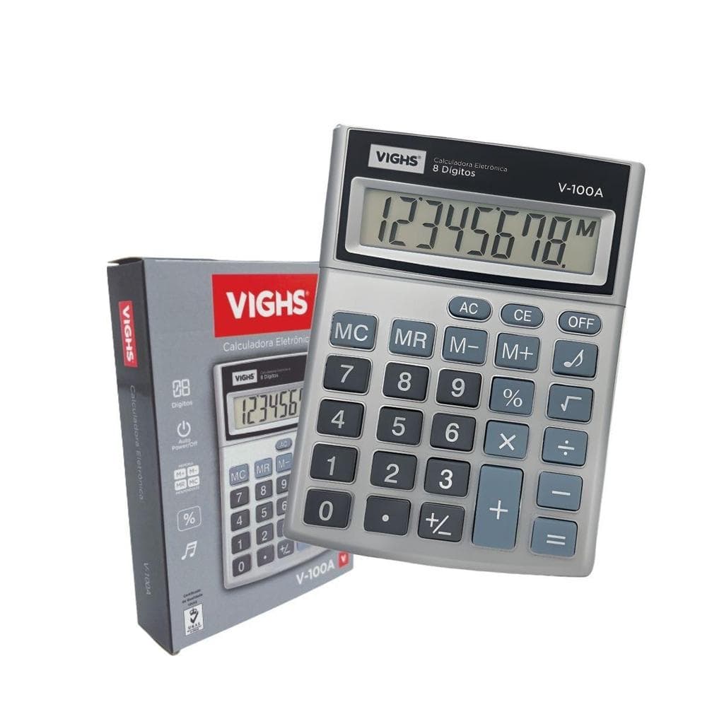 Kit 10 Calculadoras De Mesa Vighs V-100a Com 8 Dígitos