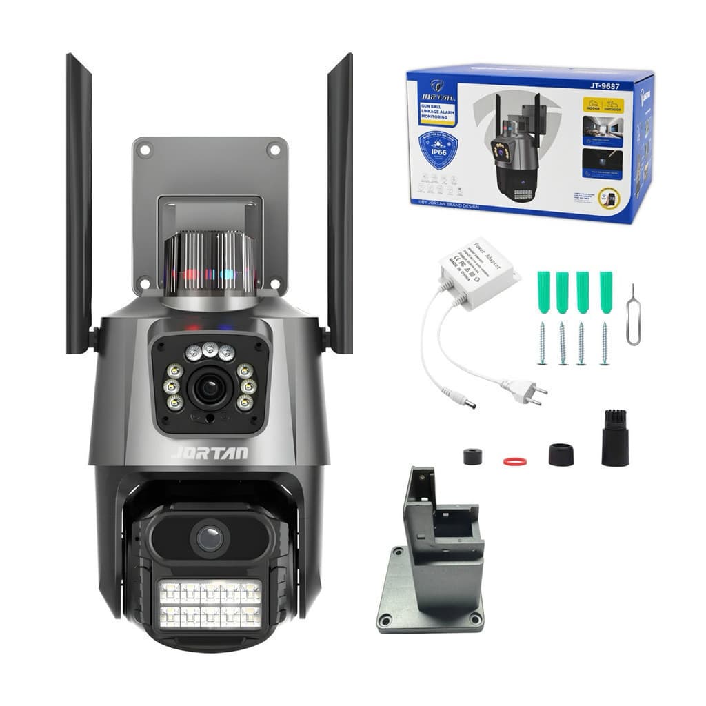 Câmera De Segurança Externa WiFi ICSEE Lente Dupla HD Visão Noturna Colorida LED Sirene De Polícia Áudio Bidirecional