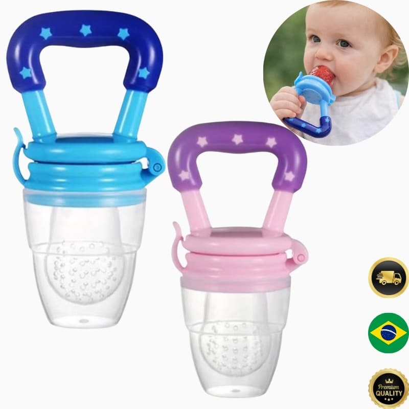 Chupeta Alimentadora Bebê Silicone Porta Fruta Mordedor | Livre de BPA | Azul ou Rosa