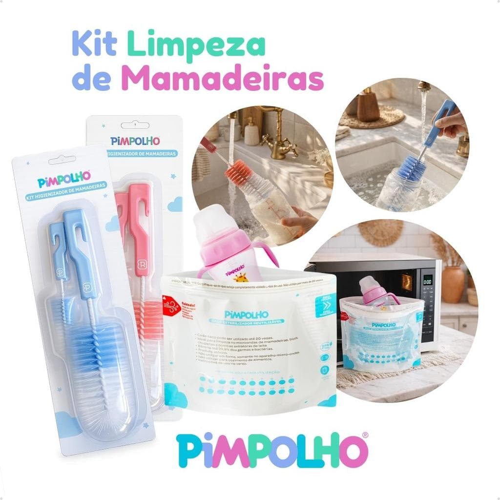 Kit Escova para mamadeira  Limpador + saco Esterilizador micro-ondas pimpolho