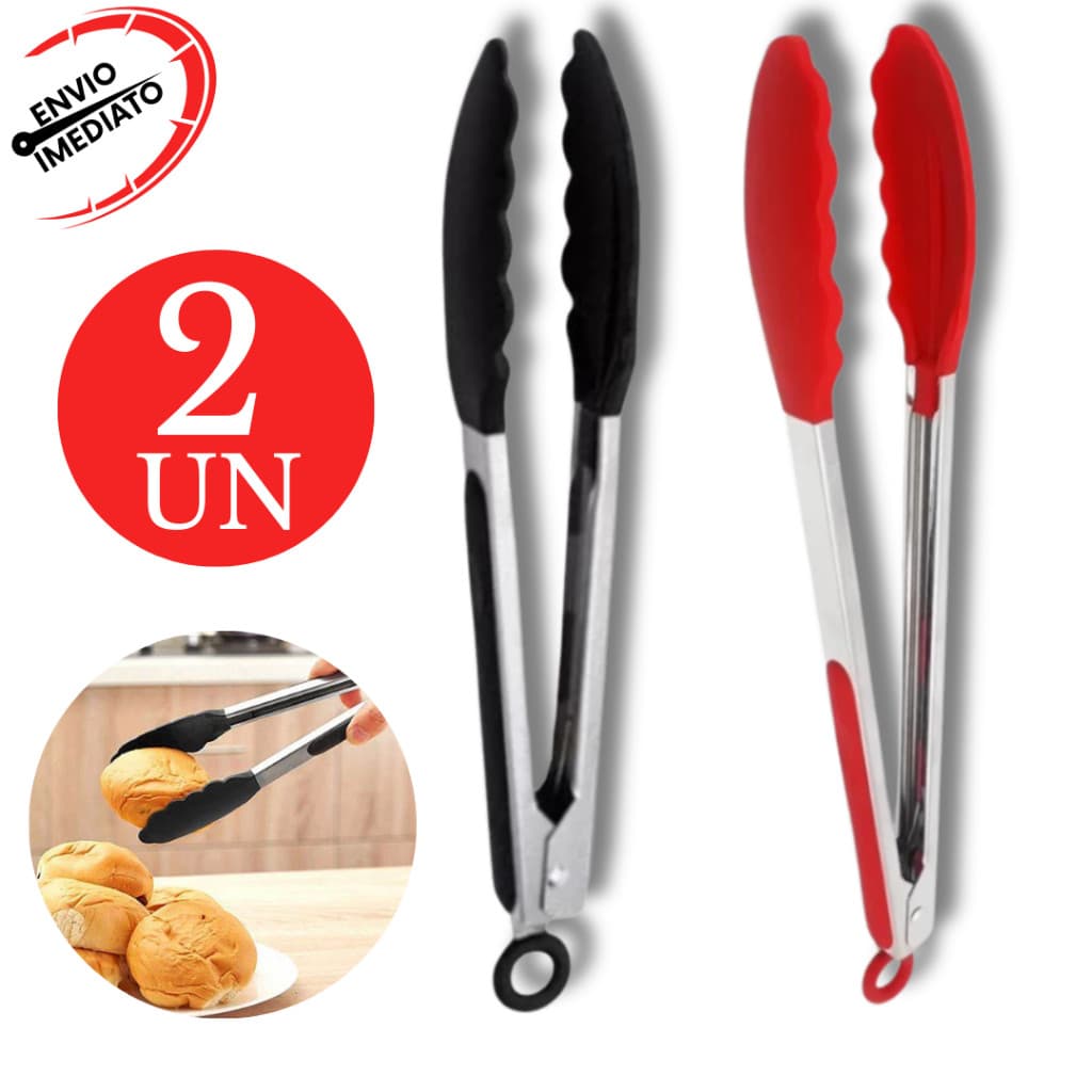 Kit 2 Pegador de Silicone Inox 20 CM Para Carne Churrasco Salada Cozinha Universal