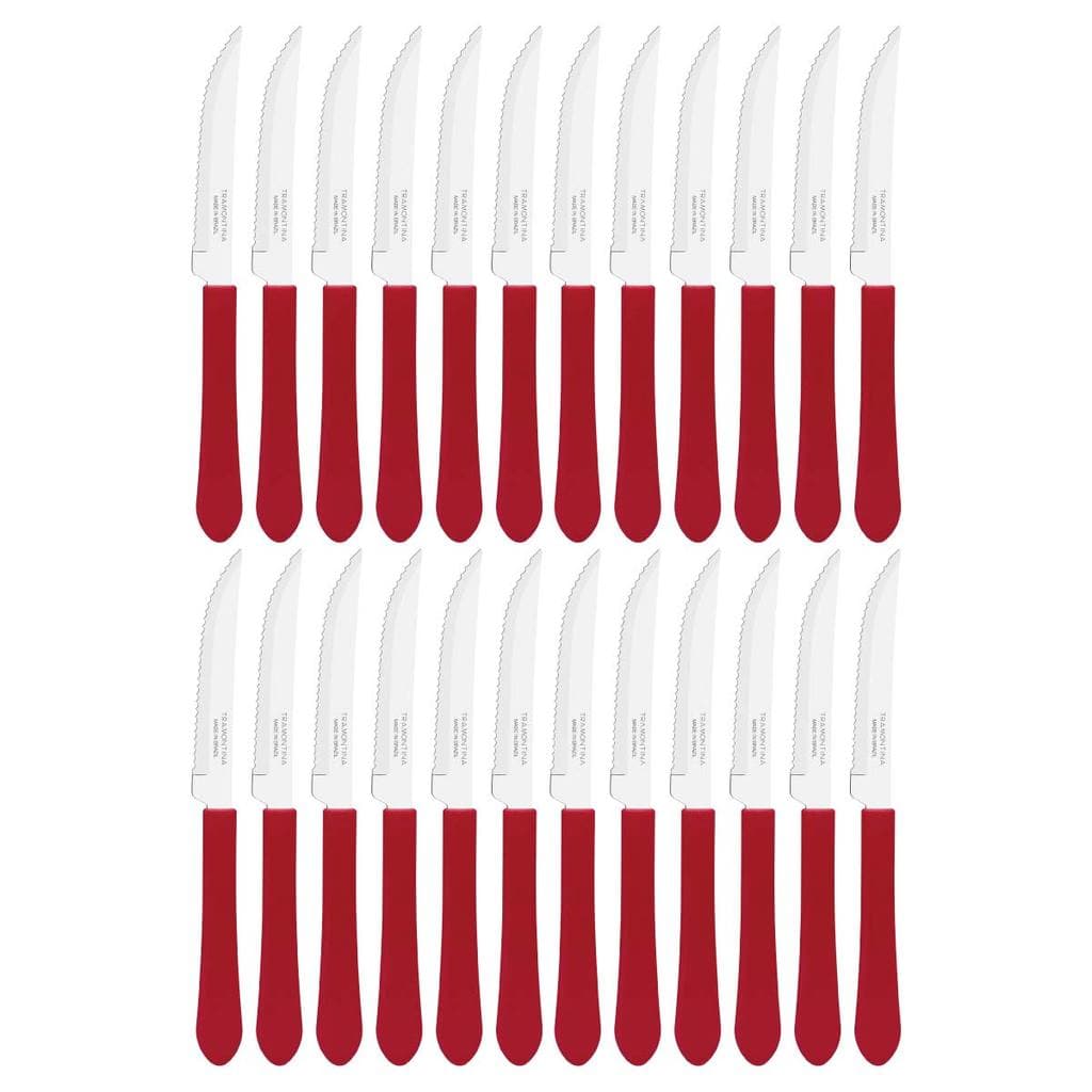 Kit 24 Faca Tramontina Leme Churrasco Inox Cabo Vermelho 4"