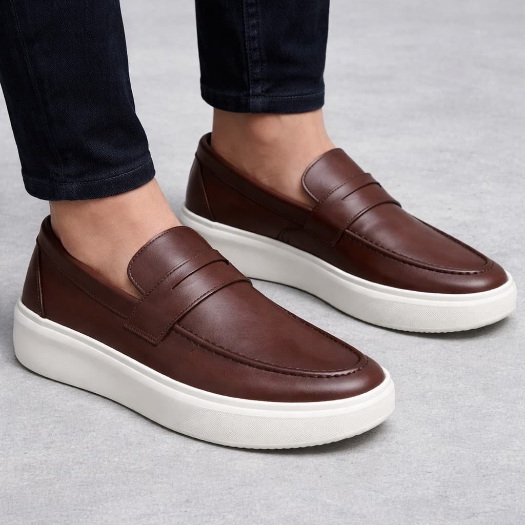 Sapato Social Loafer Masculino Mocassim Marrom Sola Branca
