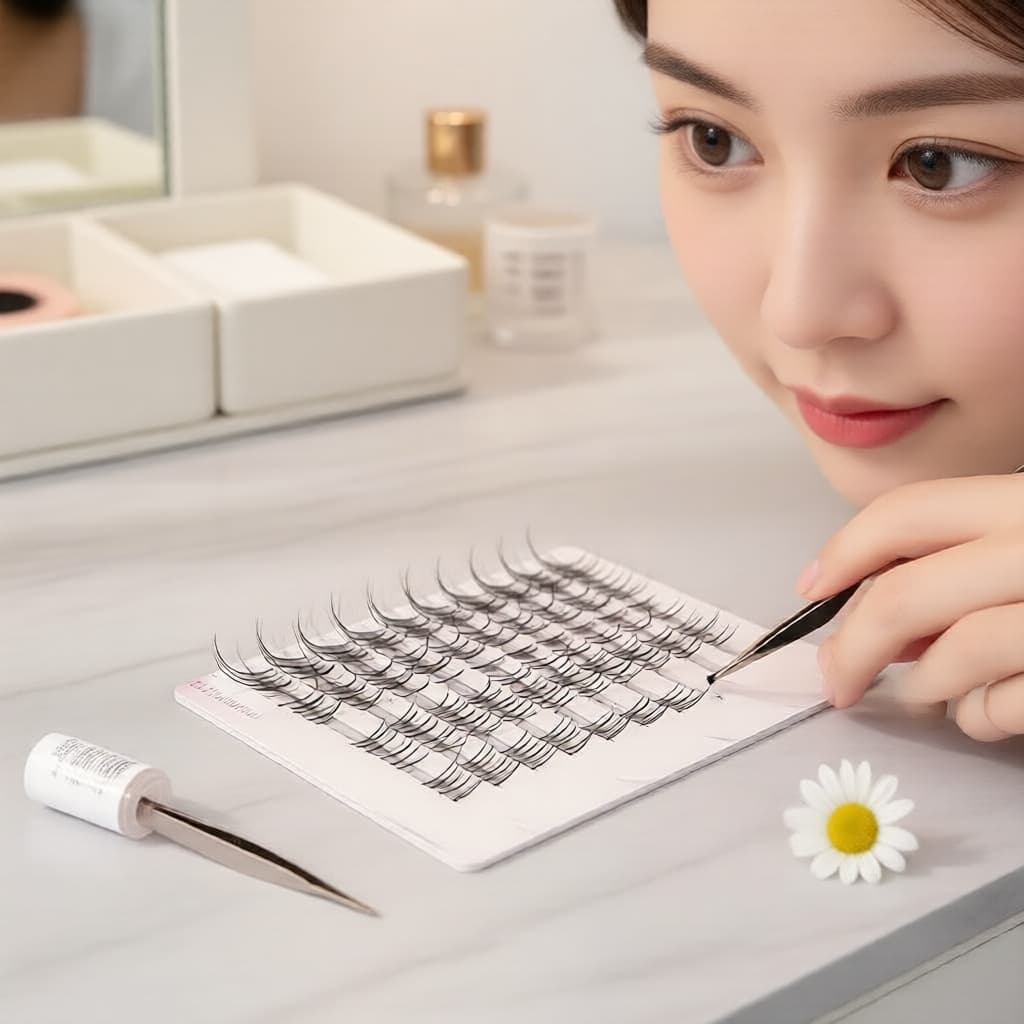 80 cílios individuais, faixa transparente, efeito olho de raposa com asa, visual natural e realista