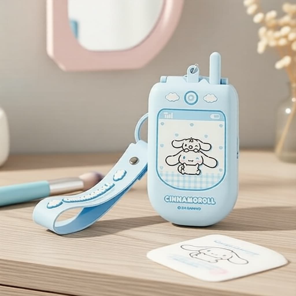 MINISO Espelho compacto dobrável dos personagens Sanrio, estilo telefone, 20x12x4cm, moderno e ideal para viagens (1