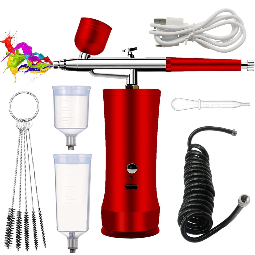 Um Conjunto De Kit De Aerógrafo YOULUN XD131 , Compressor De Ar Portátil Com De 3 Xícaras Para Modelo De Pintura Artísti