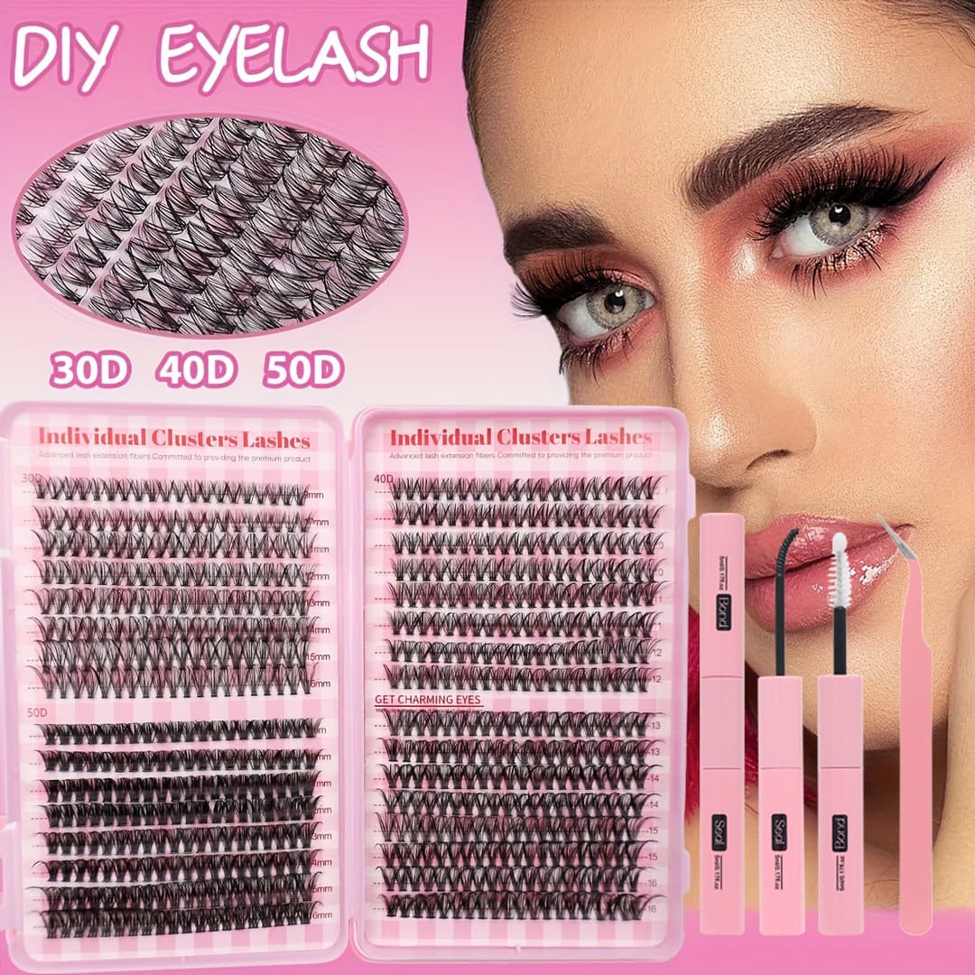 Kit de Extensão de Cílios em Tufos DIY, Bandeja Mista de Clusters, Extensões de Cílios em Tufos com Cola e Selante,
