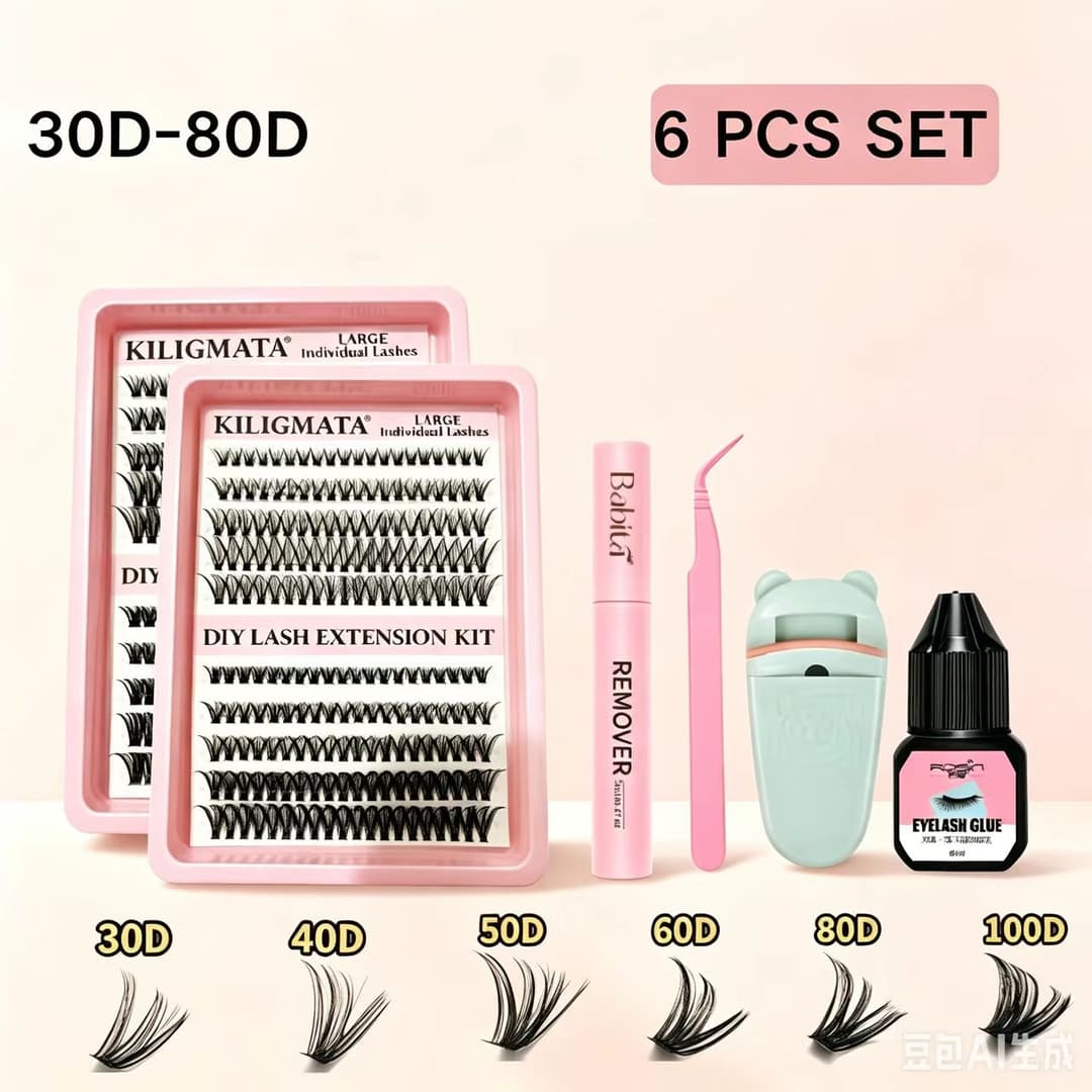 Kit De Extensão De Cílios Conjunto De 6 Peças – , Cola E Ferramentas Naturais Volumosos , Adequados Para Iniciantes