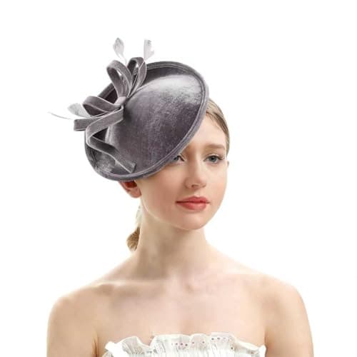 Bubbmi Chapéu feminino Fascinator, Veludo cinza, Tamanho Único