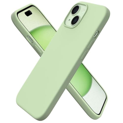 ORNARTO Capa protetora para iPhone 15 Plus de 6,7 polegadas, fina de silicone líquido, 3 camadas, capa protetora de borracha de gel macio com forro de microfibra antiarranhões - Matcha