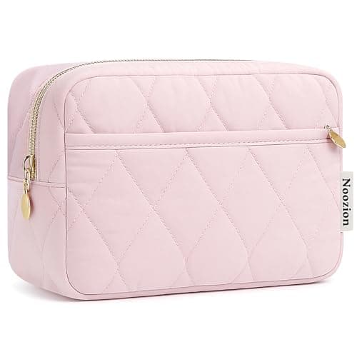Noozion Bolsa de maquiagem de viagem, bolsa de cosméticos acolchoada para mulheres, estojo organizador de maquiagem, bolsa aberta, itens essenciais de viagem