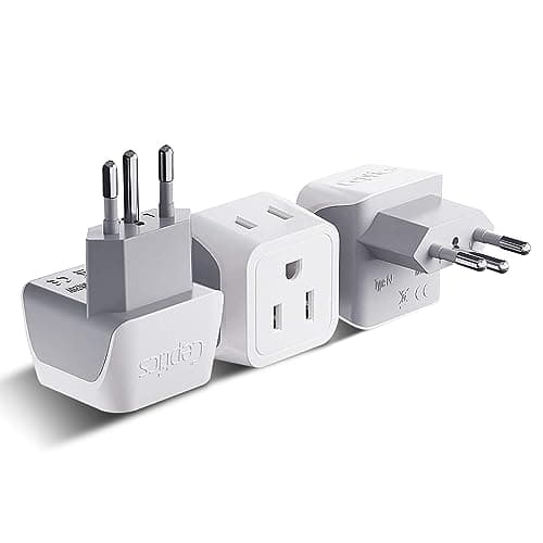 Ceptics Plugue adaptador de viagem Brasil com entrada dupla dos EUA – Tipo N (pacote com 3 – Ultra compacto – Aterramento seguro, perfeito para celulares, laptops, carregadores de câmera e mais –