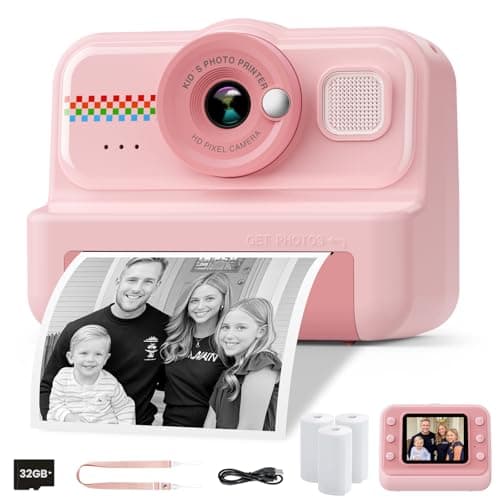 HiMont Câmera Infantil De Impressão Instantânea, Câmera De Impressão Instantânea Hd 1080P Para Crianças Com 3 Rolos De Papel De Impressão E Cartão De 32 Gb, Câmera Digital Selfie Para Crianças, Brin