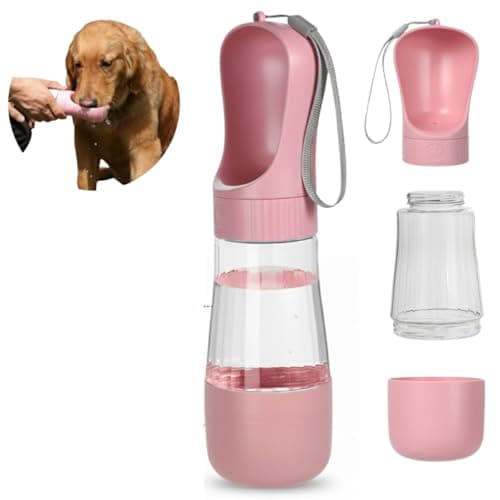 Garrafa Pet Portátil 2 em 1 Garrafa de Agua Pet Bebedouro e Comedouro para Cachorro e Gato Anti-Vazamento Perfeita para Passeios Viagens e Caminhadas 320ml Água + 170ml Ração (Rosa)