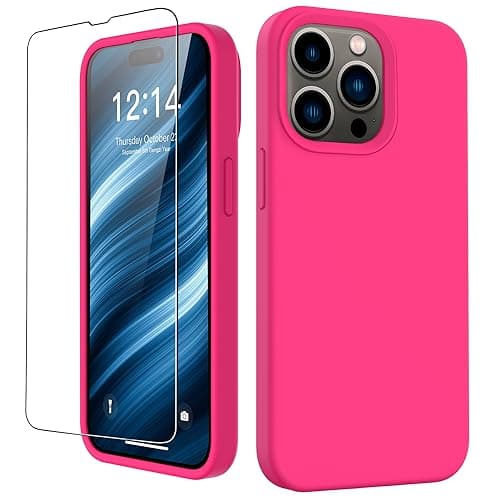 FUNMIKO Capa compatível com iPhone 15 Pro Max com protetor de tela, capa de silicone macio e sedoso líquido, projetada na moda para mulheres e meninas, capa protetora para celular de 6,7 polegadas,