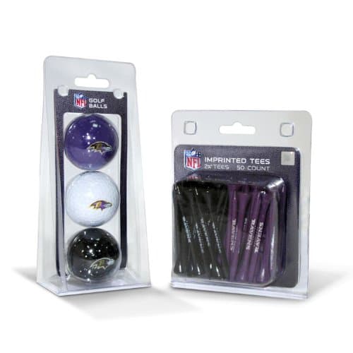 Team Golf NFL Baltimore Ravens 3 bolas de golfe e 50 camisetas de golfe impressas com logotipo (3 unidades) e camisetas de golfe reguladas de 6 cm (50 unidades), multicoloridas