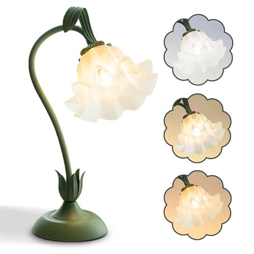 AQDZCNF Candeeiro de mesa de flores, luz de leitura de LED, luz noturna de flores vintage, 3 modos de cores, candeeiros de cabeceira kawaii, decoração, sala de estar, quarto, quarto, luminárias de