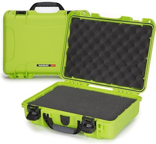 Nanuk Medium Series 910 Capa protetora impermeável de resina NK-7 leve com espuma para câmera de vídeo ou kit de câmera sem espelho, limão