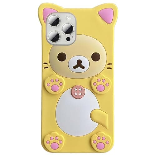 IAIYOXI Capa de telefone 3D com urso de desenho animado fofo para iPhone 15 Plus - Elegante e elegante - Design engraçado de urso rosa - Capa protetora de TPU macio - Capa de silicone Kawaii para