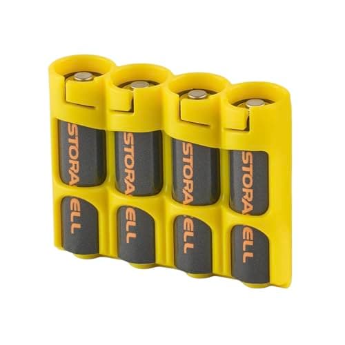Storacell Powerpax Slimline Suporte de armazenamento de bateria AA, amarelo – comporta 4 baterias (não incluídas)