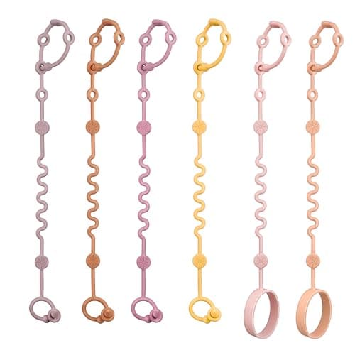 LittleHugs Alças de brinquedo para bebês, suporte de brinquedo ajustável para acessórios de carrinho, clipe de chupeta de silicone para bebê, coleira essencial para viagem para bebês para cadeira alta