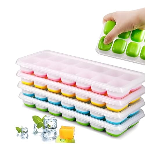 Kit 4 Unidades Forma De Gelo Colorido Com Tampa Ice Flexivel Forminha Fundo De Silicone 14 Cubos Em Cada Alimentos Frutas Papinha - Linha Premium SellXpert.