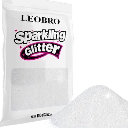 LEOBRO Glitter branco, 100 g / 3,5 oz glitter fino holográfico para artesanato, resina, flores, joias DIY decorações de festa