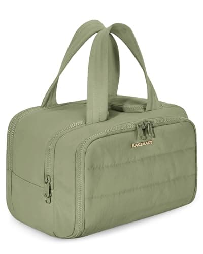 Bolsa de higiene pessoal para viagem TBAGSMART Grande e aberta, para mulheres, organizador de maquiagem, cosméticos, acolchoada com alça para acessórios, essenciais, artigos de higiene pessoal, Verde