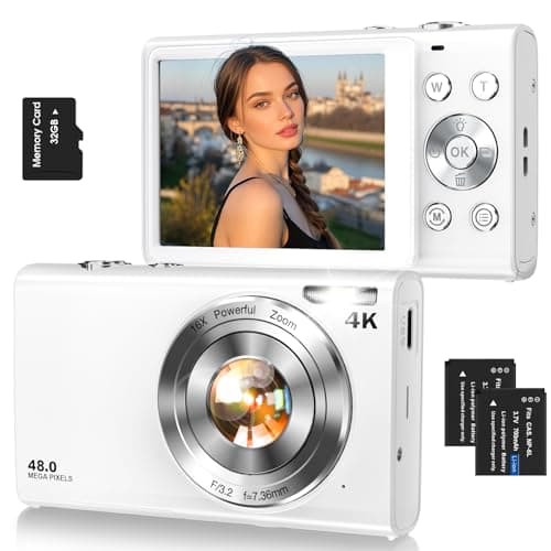 Câmera digital, câmera de vlogging 4K com foco automático para fotografia com cartão de 32 GB, câmera digital compacta portátil de 48 MP para adolescentes adultos iniciantes com zoom de 16x