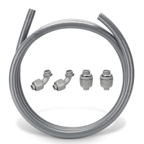 HOXHA Kit de conduíte elétrico de 1/2 polegada, 3,5 m, kit de chicote CA, conduíte flexível de PVC não metálico, tubo de conduíte de fio elétrico com conexões retas e conectores de conduíte de 90