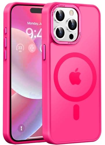 Newfuture Capa magnética atualizada para iPhone 15 Pro [compatível com Magsafe] [proteção de grau mil], capa fina translúcida para celular para iPhone 15 Pro de 6,1 polegadas, rosa (hot pink)