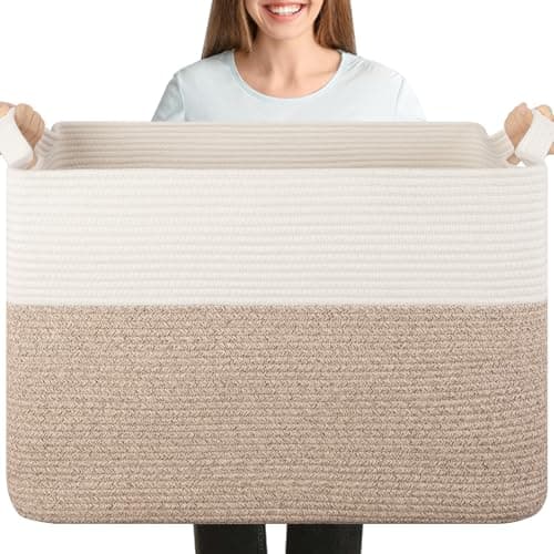 OIASKET Cesta de armazenamento de corda de algodão 108L para sala de estar e quarto 63,5 cm x 40,6 cm x 40,6 cm, cesto resistente para cobertores, travesseiros e brinquedos, seguro para animais de