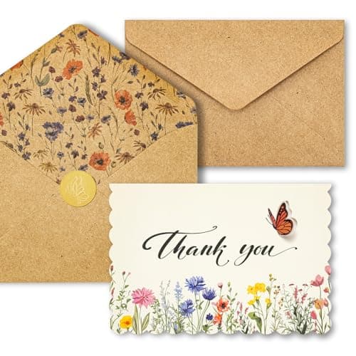 AZAZA Cartões de agradecimento florais com envelopes, pacote com 24, cartões de agradecimento de casamento, design floral exclusivo, notas de agradecimento de flores silvestres 4x6 para chá de bebê,