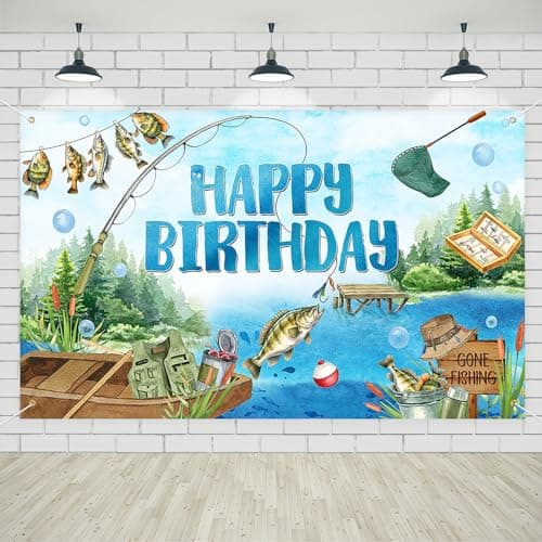 Avezano Gone Fishing Banner Gone Fishing Pano de fundo de tema de pesca para crianças homens festa de aniversário crianças artigos de festa de pesca 179,8 x 110 cm