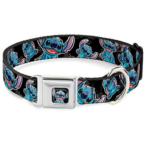 Buckle-Down Coleira para cães com fivela de cinto de segurança – poses de ponto/desenho de hibisco preto/cinza/azul – 2,5 cm de largura – serve para pescoço de 38 a 66 cm – Grande