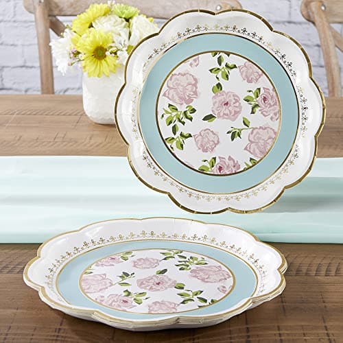 Kate Aspen Pratos de papel floral vintage Tea Party 22 cm azul (conjunto de 16), tamanho único, (28590NA)