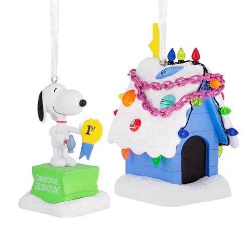 Hallmark Peanuts Snoopy e Holiday Doghouse Enfeites de Natal, Conjunto de 2