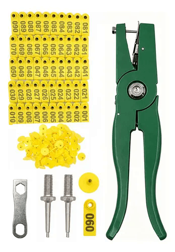 Alicate Aplicador De Brincos Boi Ovelhas+100 Brinco Numerado Amarelo