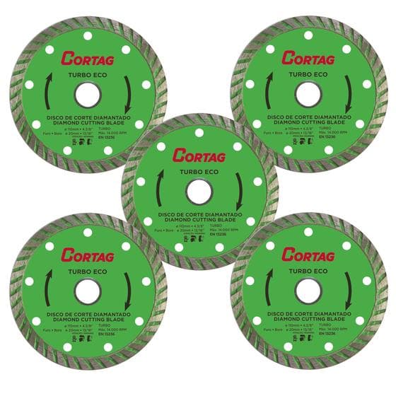 05 Unidades do Disco de Corte Diamantado CORTAG Turbo ECO 110mm x 20mm 4.3/8 x 13/16