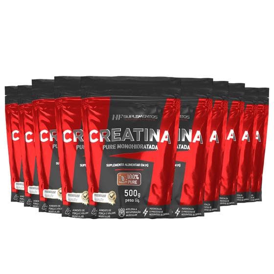 10x creatina em pó 500g pura hf suplementos