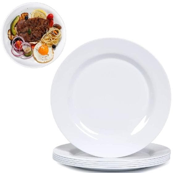 12 Pratos Raso Refeição Melamina 22,7cm Branco Buffet Hotel