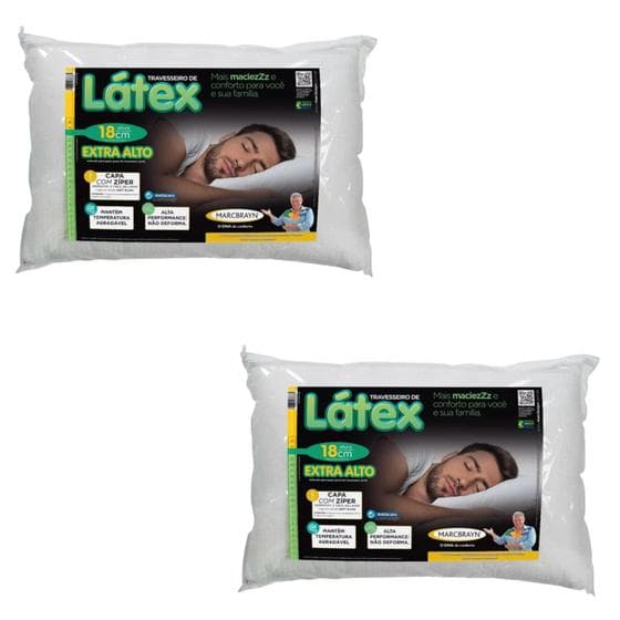 2 Travesseiros Látex Extra Alto - Capa Com Zíper