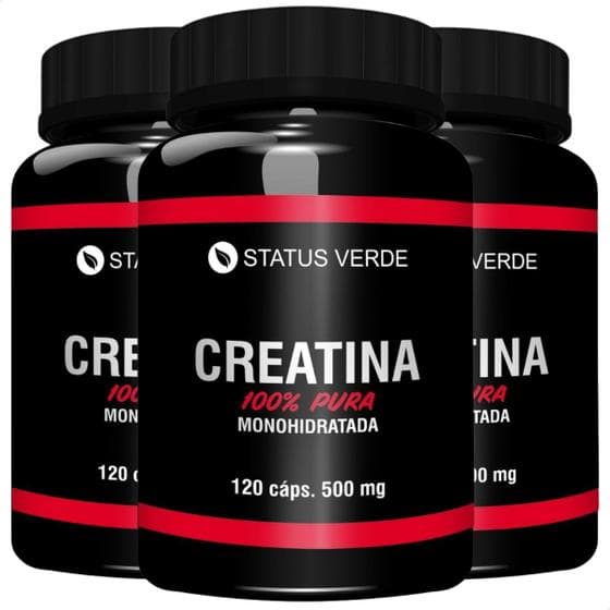 3 Potes Creatina 100% Pura Monohidratada Kit 360 Cáps - Status Verde