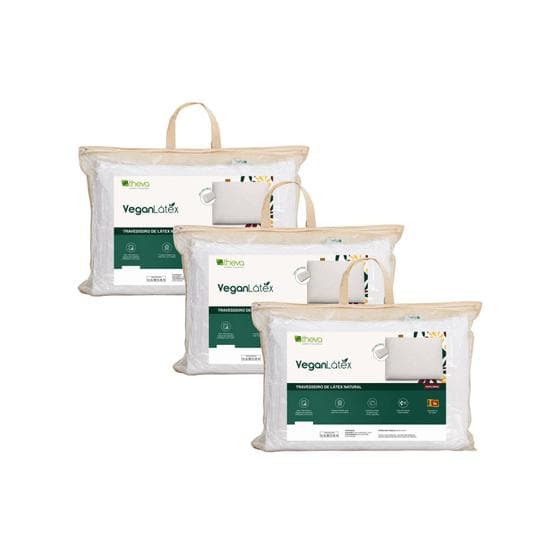 3 Travesseiros Vegan Látex Natural Theva Perfil Médio 15cm